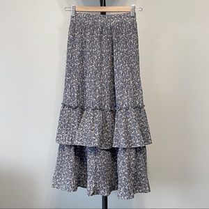 Misty Blue Floral Tiered Skirt
